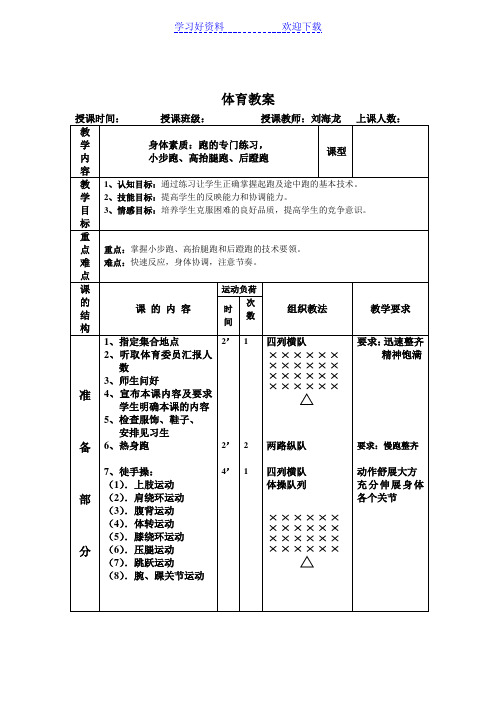 体育教案跑专练习