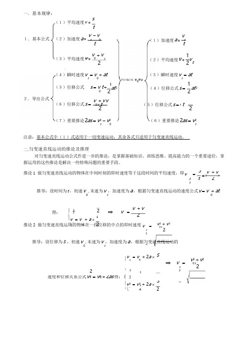 匀变速直线运动公式、推论推导、及规律总结