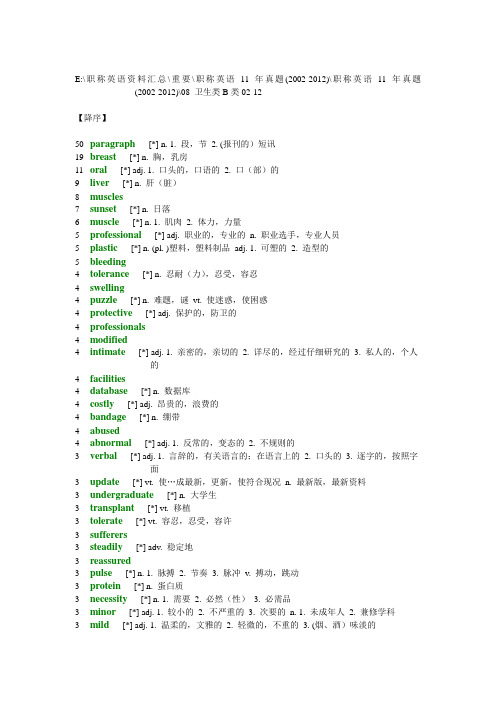 职称英语10年真题词频分析-卫生类B级