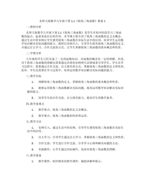 北师大版数学九年级下册1.1《锐角三角函数》教案1