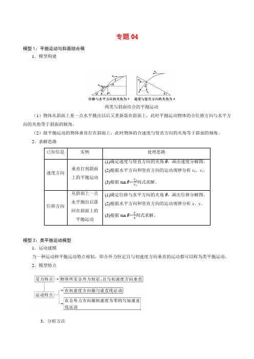 人教版高中物理必修二专题04  平抛运动的三类模型【知识梳理】