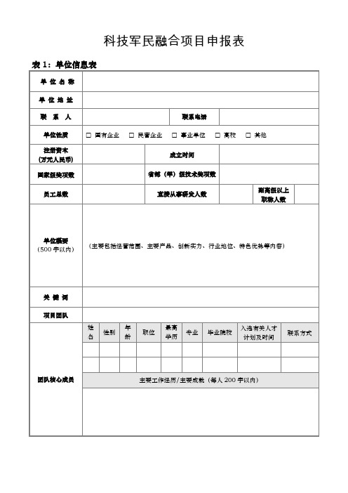 科技军民融合项目申报表