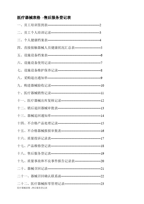 医疗器械表格 -售后服务登记表