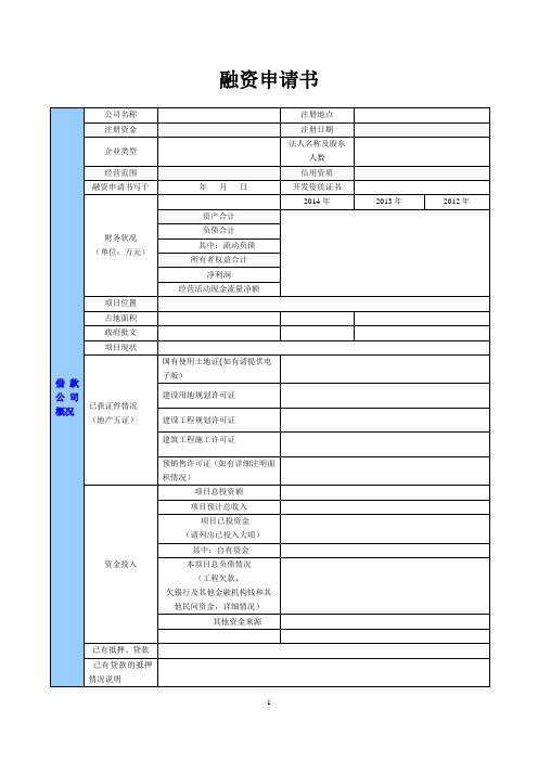 融资申请书(正本)范本