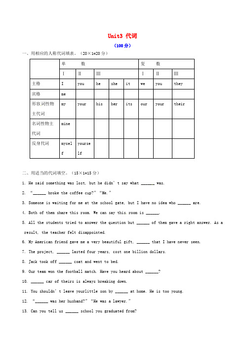 2015年高中英语 Unit3 代词 II最新题型综合检测