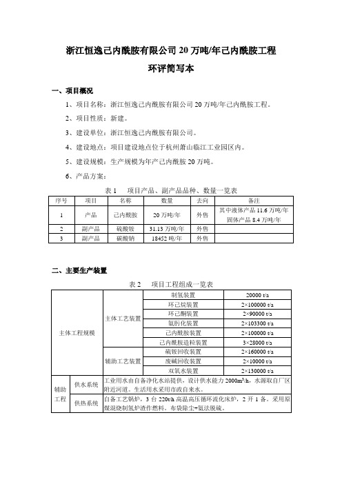 浙江恒逸己内酰胺有限公司20万吨年己内酰胺工程环评报告