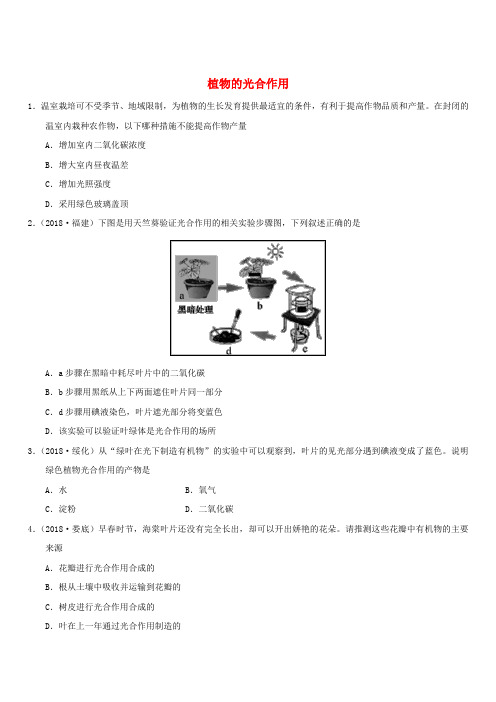 2019届中考生物专题汇编植物的光合作用(含答案)