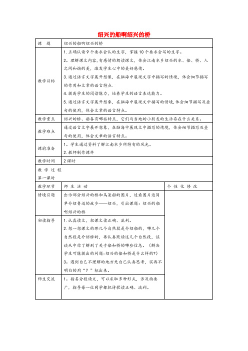 陵川县中心小学六年级语文上册 第一单元 4《绍兴的船啊绍兴的桥》名师教案 冀教版六年级语文上册第一