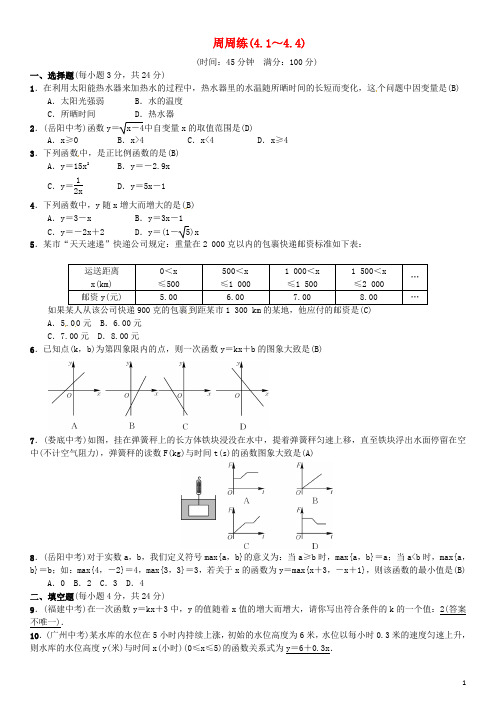 八年级数学下册 4 一次函数周周练(4.14.4)试题 (新版)湘教版