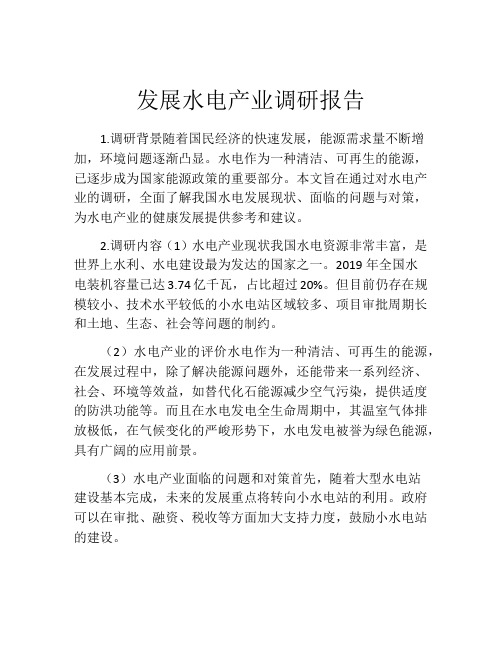 发展水电产业调研报告