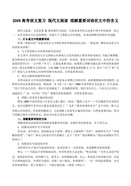 高考语文复习 现代文阅读 理解重要词语在文中的含义