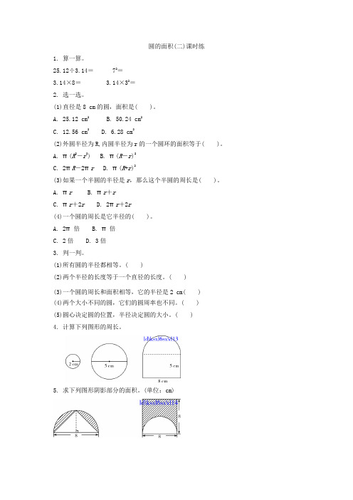 北师大版六年级数学《1.6圆的面积(二)》课时练习 含答案