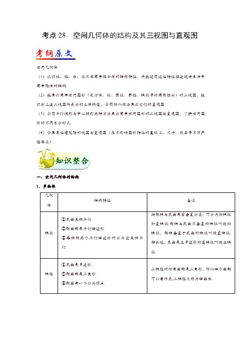 2019年高考数学理科考点一遍过28空间几何体的结构及其三视图与直观图(含解析)