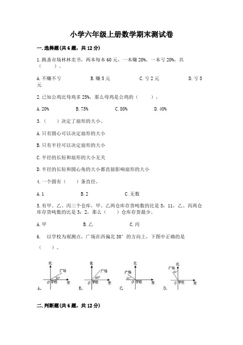 小学六年级上册数学期末测试卷附完整答案(全国通用)