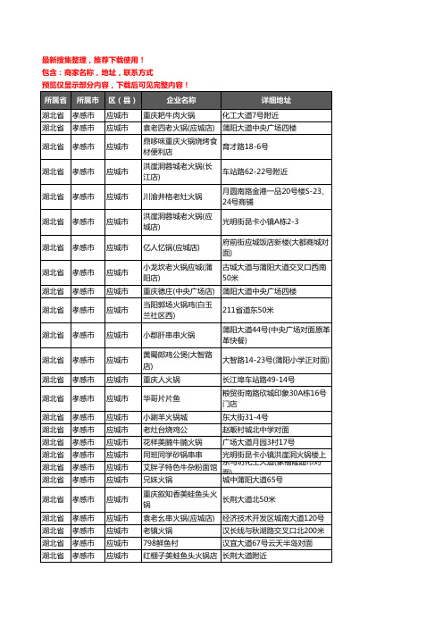 新版湖北省孝感市应城市火锅店企业公司商家户名录单联系方式地址大全33家