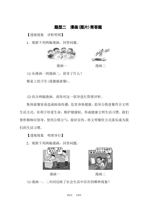 中考道德与法治复习练习题型仿真训练 漫画(图片)简答题