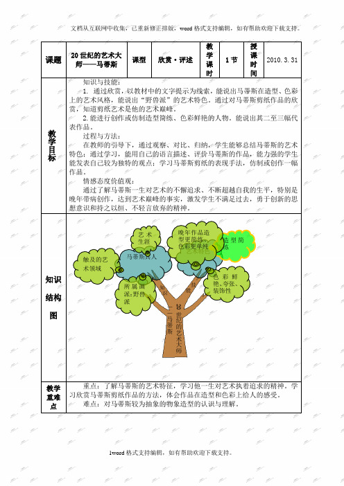 人美版五年级下册美术教案10世纪的艺术大师——马蒂斯2