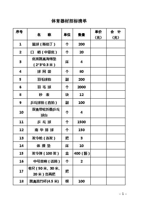 体育器材购置清单