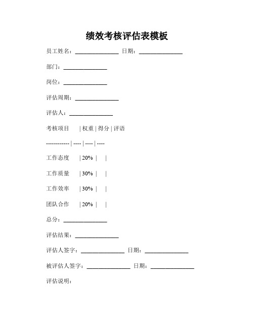 绩效考核评估表模板