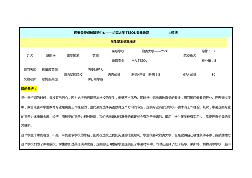 西安关爱成长留学中心——约克大学TESOL专业录取