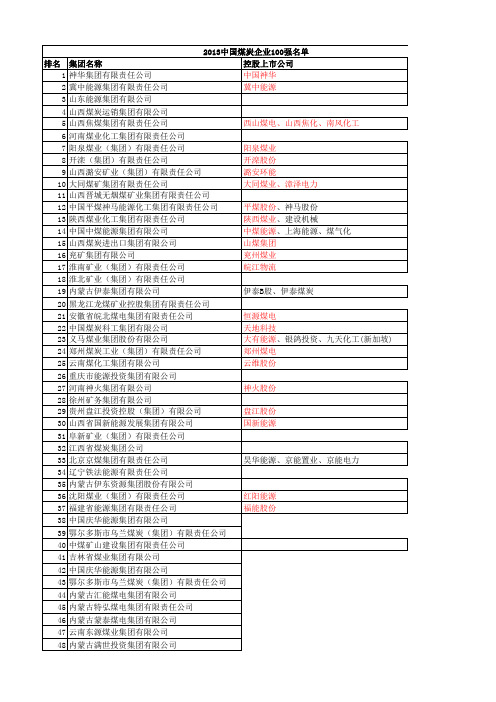 2013中国煤炭企业100强名单