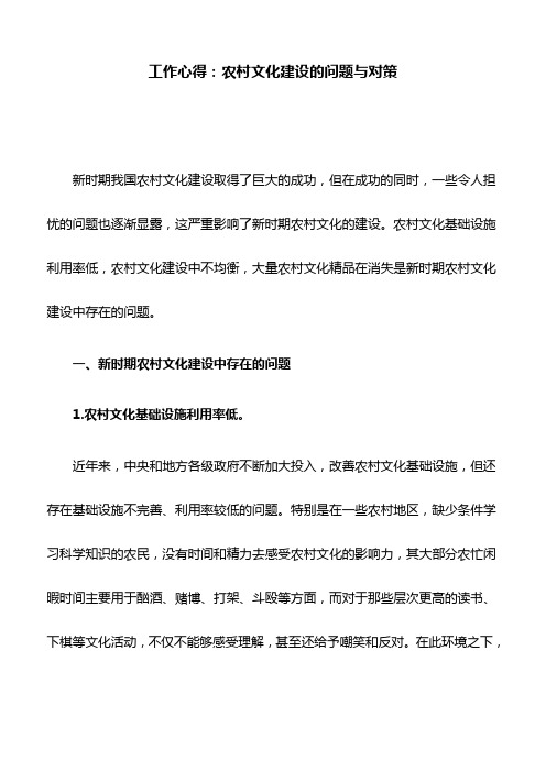 工作心得：农村文化建设的问题与对策