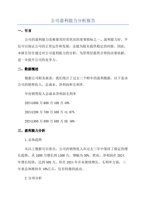 公司盈利能力分析报告