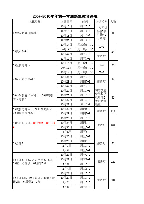 新生入学教育课表