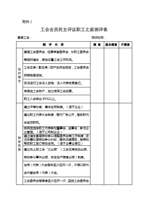 工会会员民主评议职工之家测评表