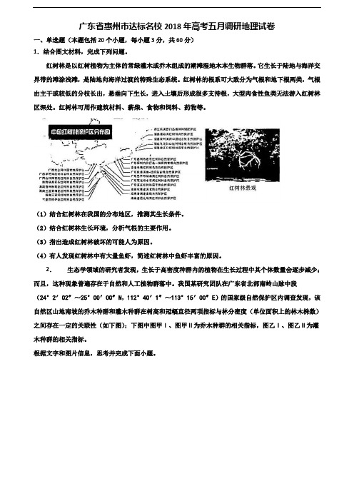 广东省惠州市达标名校2018年高考五月调研地理试卷含解析