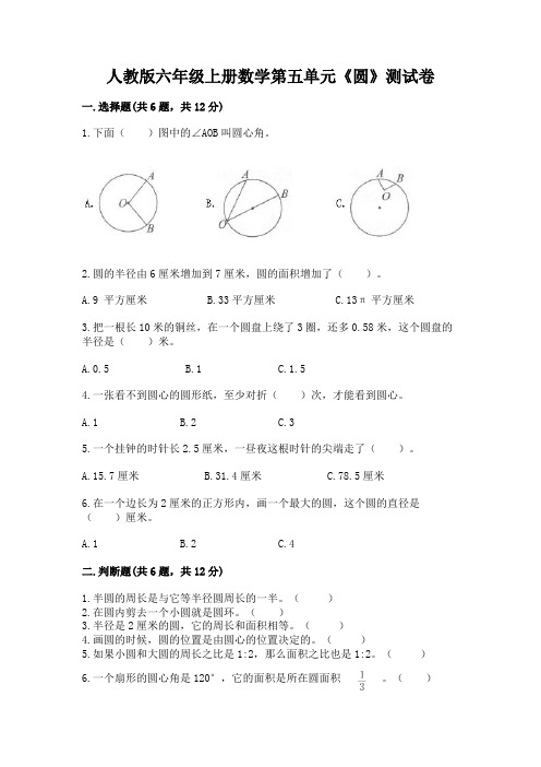 人教版六年级上册数学第五单元《圆》测试卷加解析答案