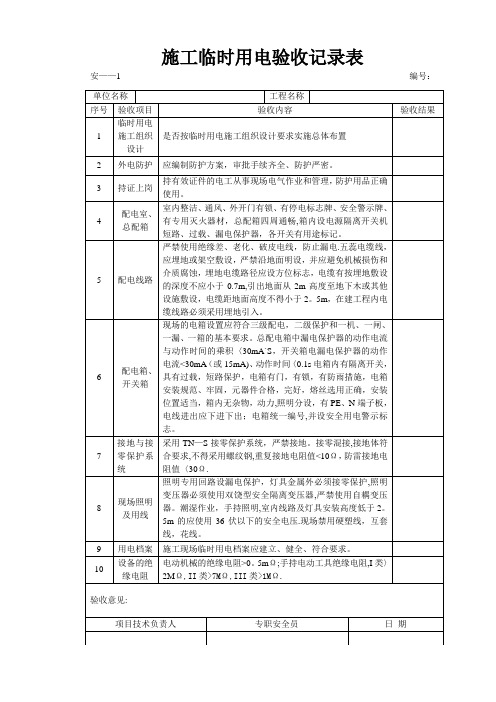 安全防护验收记录表【范本模板】