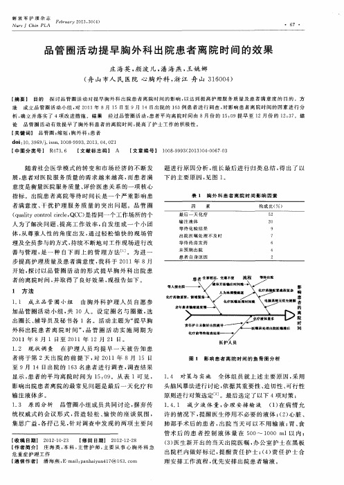 品管圈活动提早胸外科出院患者离院时间的效果