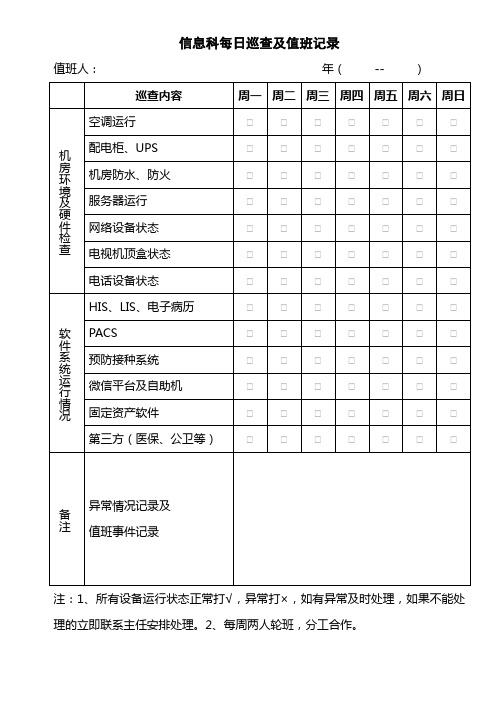 医院信息科巡查值班记录