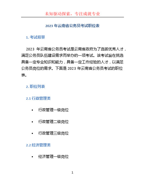 2023年云南省公务员考试职位表