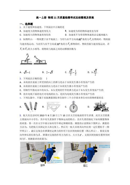 高一上册 物理11月质量检测考试总结整理及答案