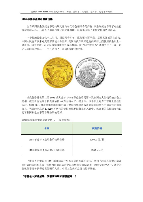 1998年虎年金银币最新价格