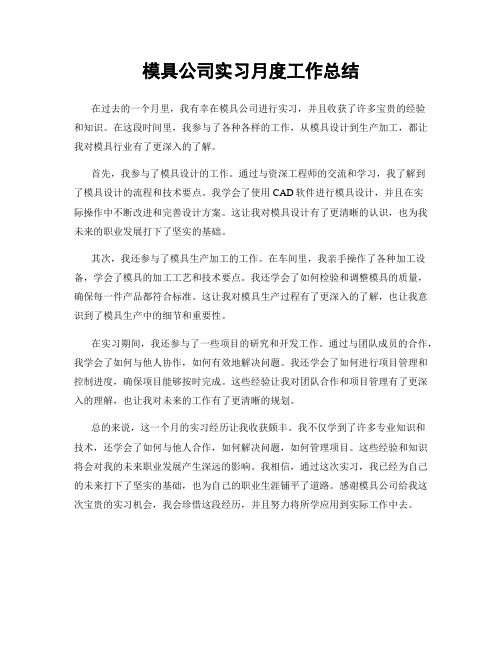 模具公司实习月度工作总结