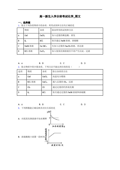 高一新生入学分班考试化学_图文