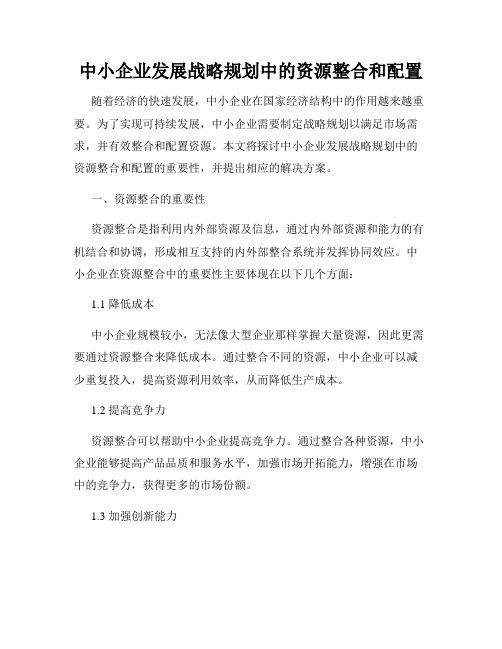 中小企业发展战略规划中的资源整合和配置