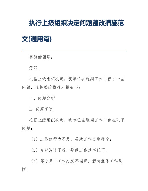 执行上级组织决定问题整改措施范文(通用篇)