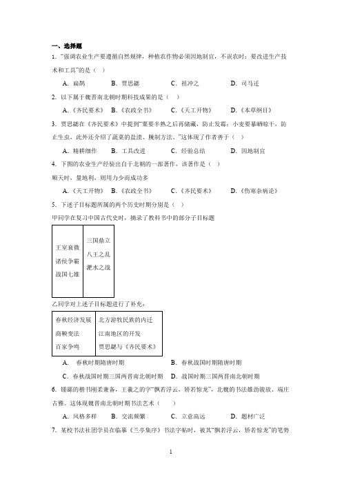 历史部编版(2024版)七年级初一上册第20课 三国两晋南北朝时期的科技与文化 课时练含答案03