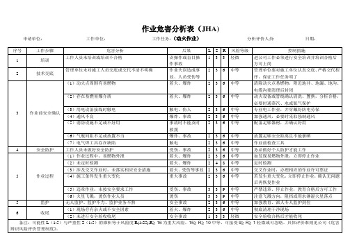 作业危害分析表