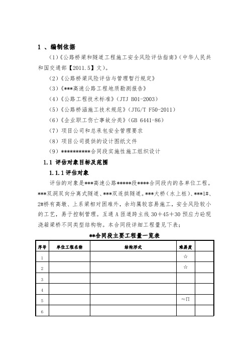 公路桥梁和隧道工程施工安全风险评估doc