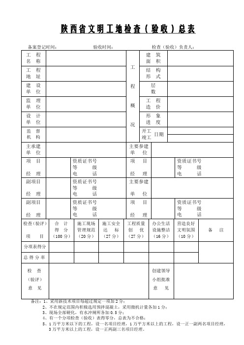 陕西文明工地检查(验收)表