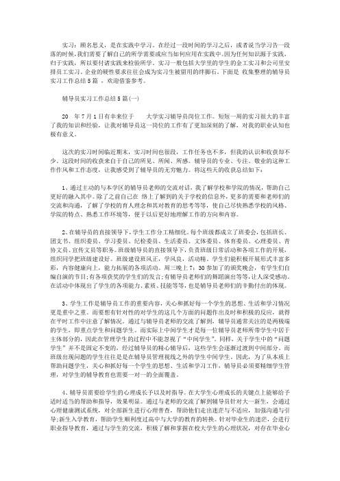 辅导员实习工作总结5篇