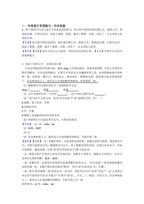 【精品】部编人教版中考 语文句式变换解题方法和技巧及习题训练及解析