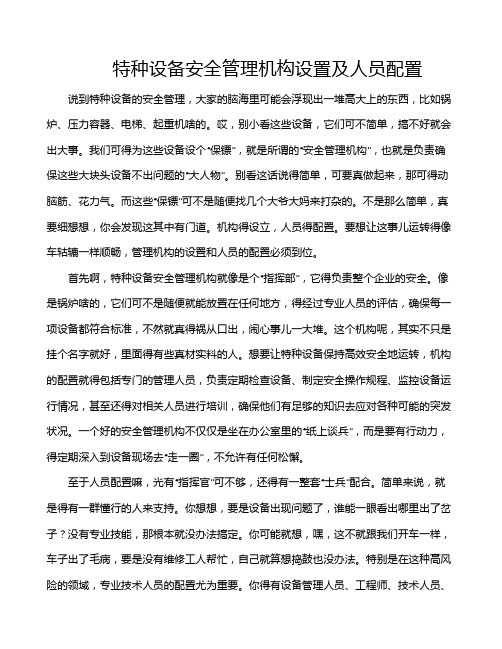 特种设备安全管理机构设置及人员配置