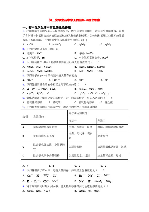 初三化学生活中常见的盐练习题含答案(1)