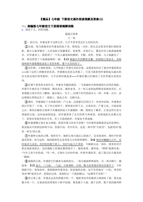 【精品】七年级 下册语文课外阅读理解及答案(1)